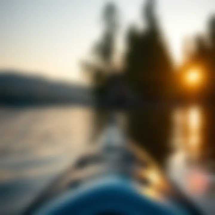 Kayaking into Serenity: Embracing Natural Soundscapes A tranquil lake at sunset with a kayak on the water
