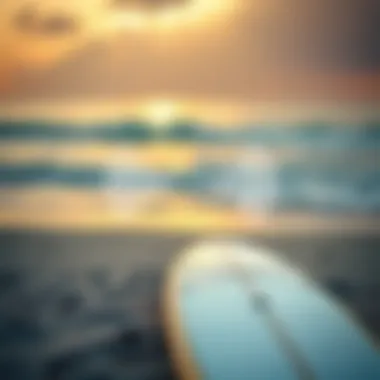 Sound Waves: Enhancing the Surfing Experience Surfboard resting on the beach with sound waves illustrated