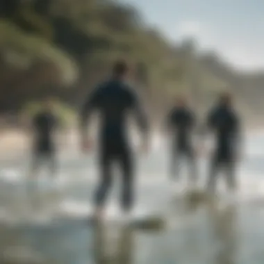 Local community members engaging with surf camp enthusiasts