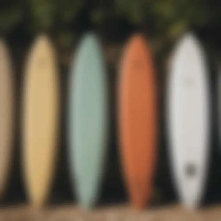 Eco-friendly surfboards displayed at a surf camp