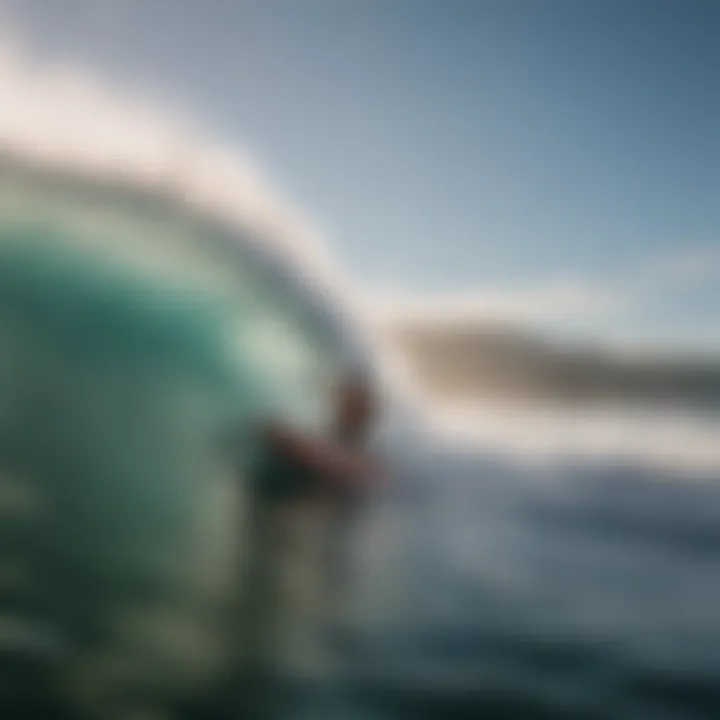 A surf canoe gliding over crashing waves