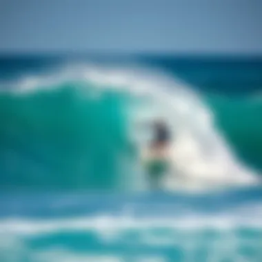 A professional surfer riding a wave at Miami's coastline