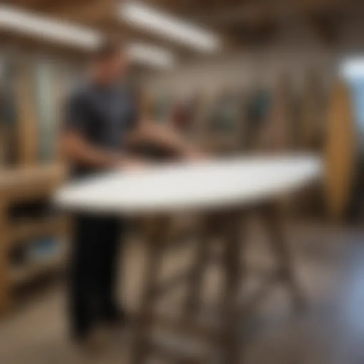 A well-maintained surfboard shaping rack in a workshop environment