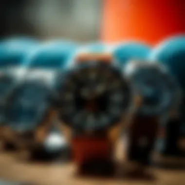 An illustration of different styles of surfing watches displayed together.