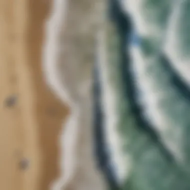 Aerial view of ocean surflines and wave patterns