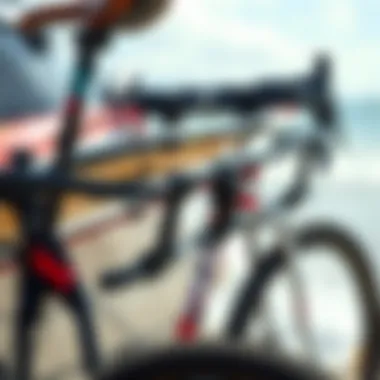 Close-up of a bike rack designed for transporting water sports gear