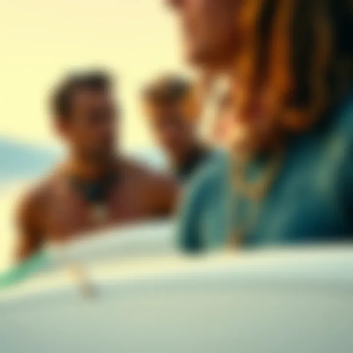 Surfers wearing necklaces that reflect their personal style