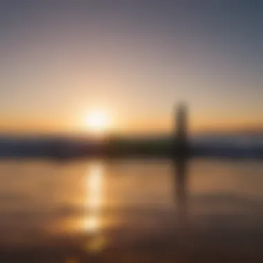 Close-up of surfboard details against a sunset backdrop