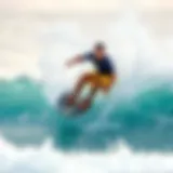 Dynamic skimboarder riding a wave