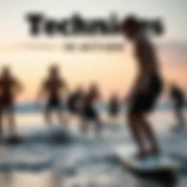 Techniques in Action: Skimboarding Skills Group of skimboarders showcasing techniques on the beach