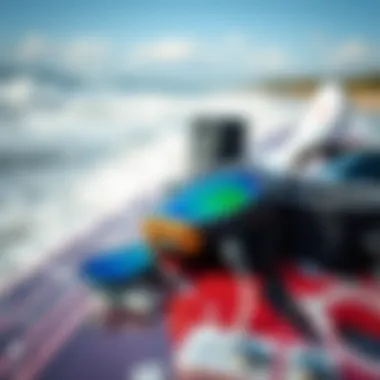 Essential Equipment for Skimboarding Close-up of skimboarding equipment and gear