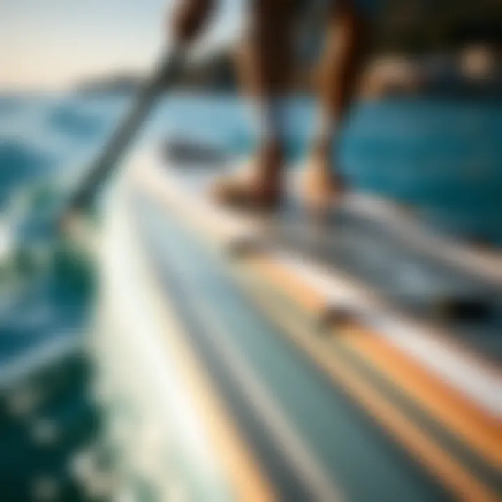 Wide Paddleboard Design and Stability Close-up of wide paddleboard features showcasing design and stability