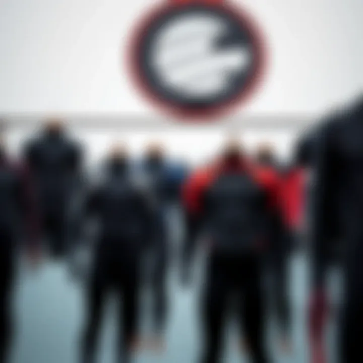 A display of various wetsuit styles suitable for different water activities