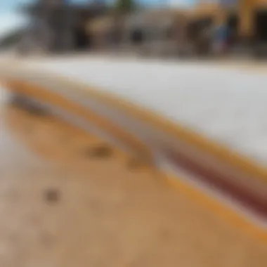 Close-up of foam skimboard construction details