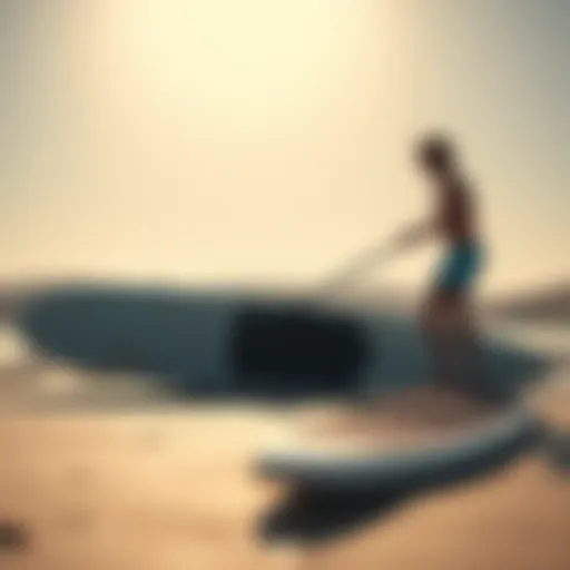 Sleek Surf Stand-Up Paddleboard on the Beach A sleek surf stand-up paddleboard on a sunny beach