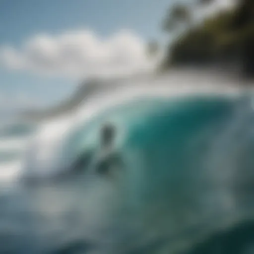 A breathtaking view of a surfer riding a wave at a popular Central American beach.