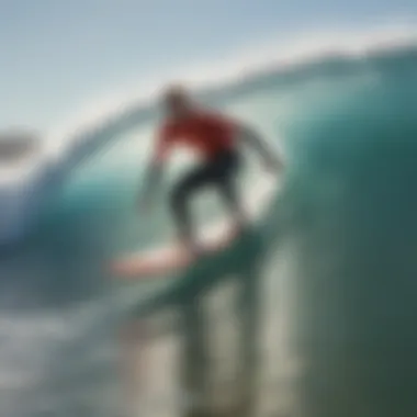 Surfer riding a wave at a popular Southern California beach