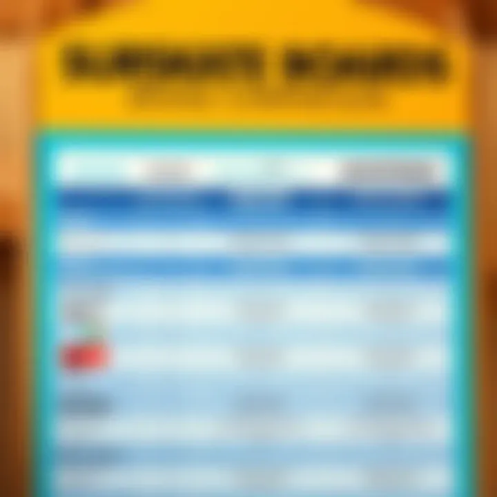 A comparison chart displaying various surfskate board brands and their features