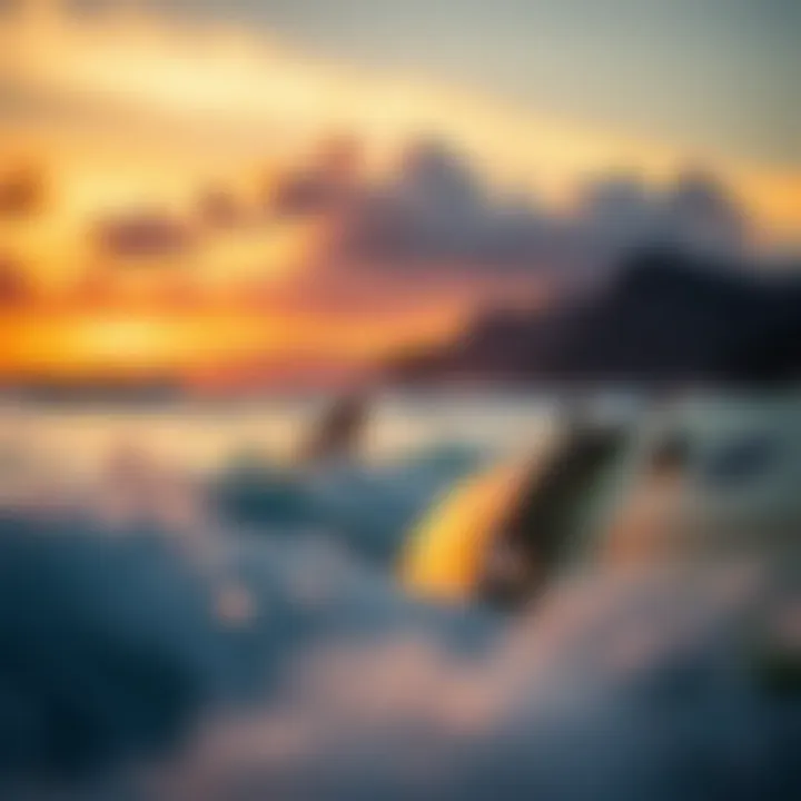 Local surfers enjoying a vibrant sunset