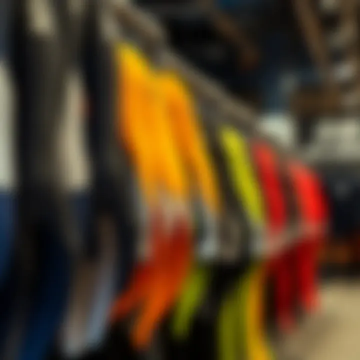 Collection of Billabong wetsuits on display