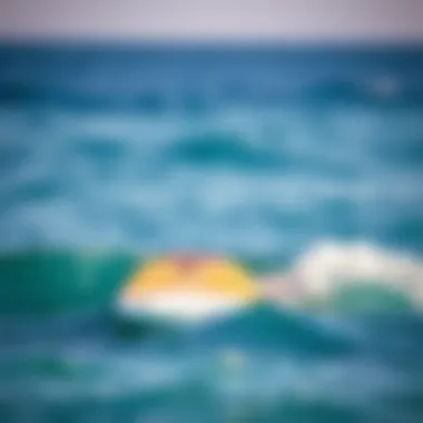 A vibrant Billabong surfboard with ocean background