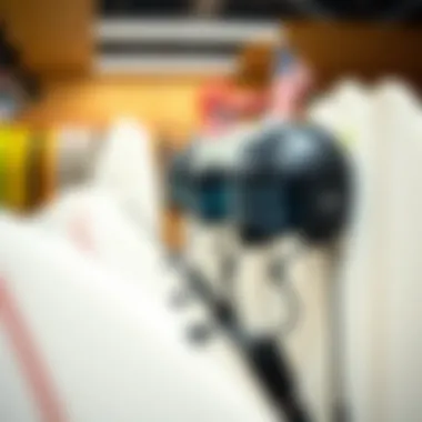 Quality Surfing Gear Showcase A detailed close-up of high-quality surfing gear displayed