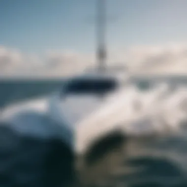 A close-up of the sleek hull design of a modern wind surf boat