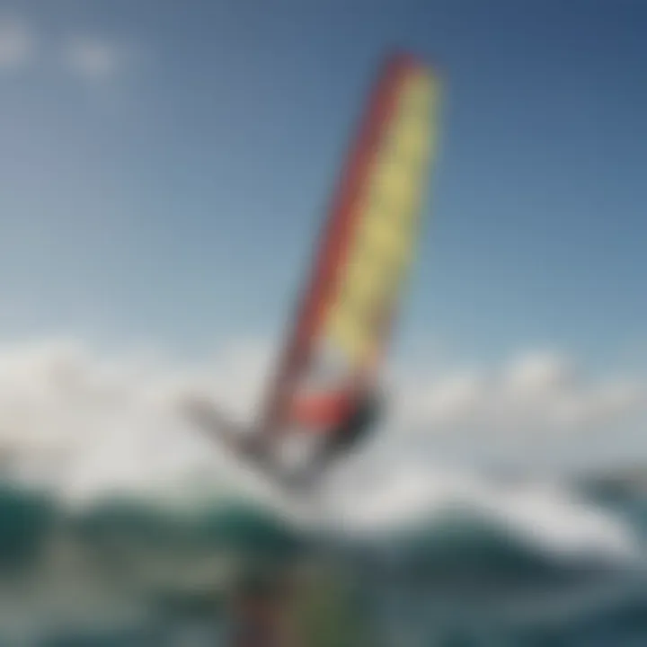 An illustration showcasing various wind surfing techniques on the water