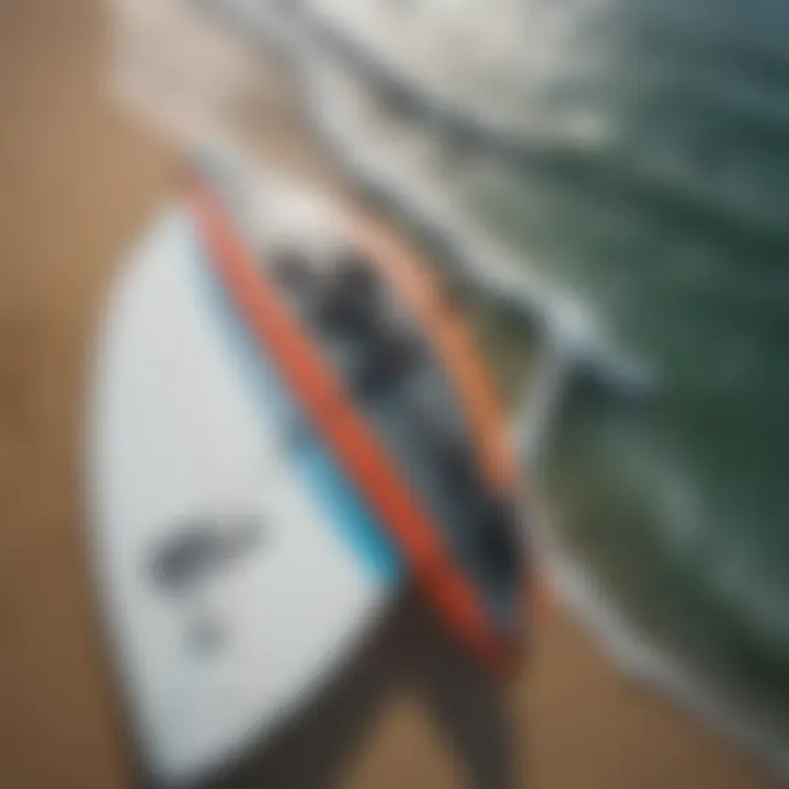 Close-up of essential wing surfboarding equipment arranged neatly