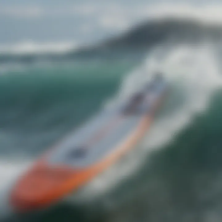 Close-up view of hydro surf board features and design