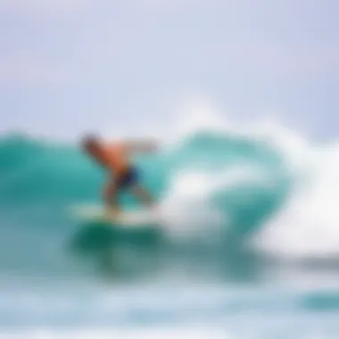 Performance in Action A surfer catching a wave showcasing performance gear