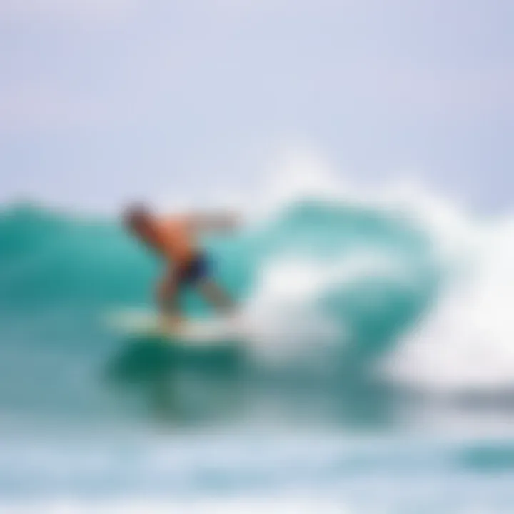 Performance in Action A surfer catching a wave showcasing performance gear