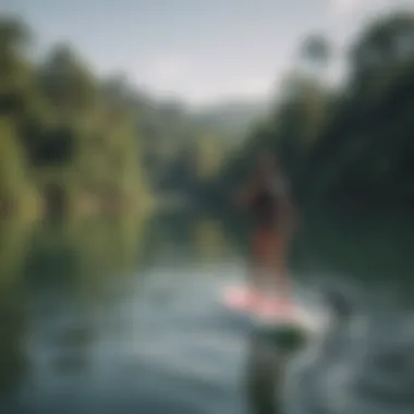 Paddle boarder navigating through calm waters, demonstrating stability.