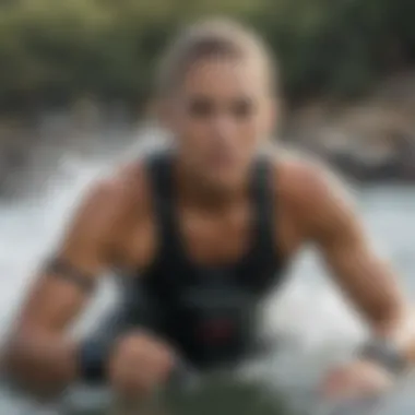 Athlete using a cross training watch during a watersport activity.