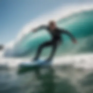 A dynamic shot of a bodyboarder riding a wave