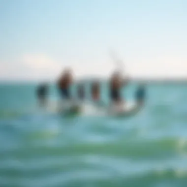 Group of kitesurfers enjoying a sunny day on the water