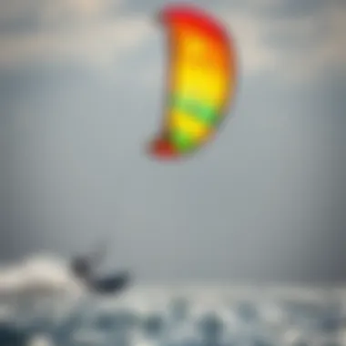 Vibrant 12-meter kite soaring above the water
