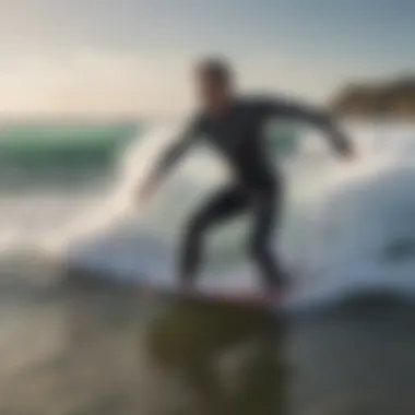 An innovative bodyboarding technique being executed in the surf