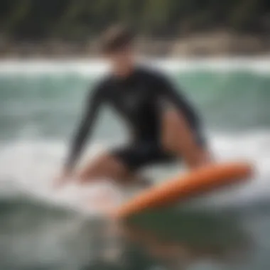 Rider demonstrating boogie boarding technique