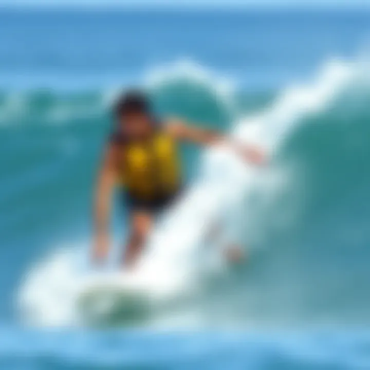 Buoyancy Vest in Action: Enhancing Safety on the Waves An athlete wearing a buoyancy vest while surfing in dynamic waters