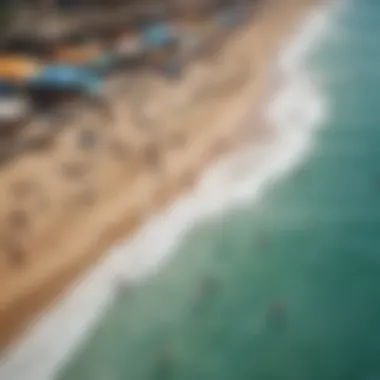 A picturesque beach scene with locals and tourists enjoying water activities