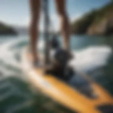 A close-up view of the propulsion system of a paddle board