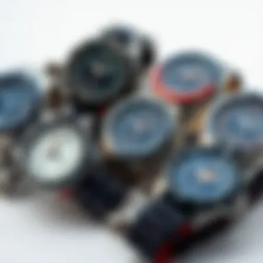 Different styles of surf watches displayed together