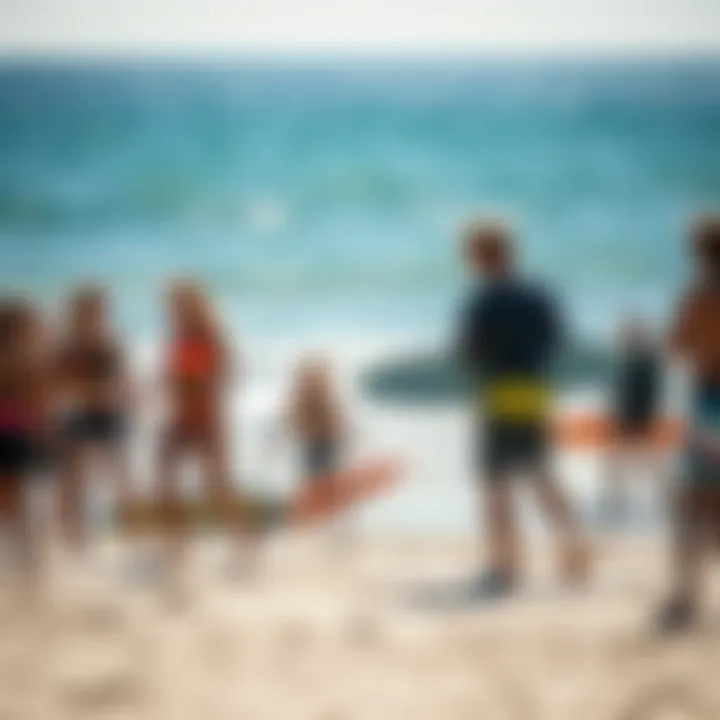 Vibrant Community of Wingfoil Surfing Enthusiasts A vibrant wingfoil surfing community gathered at a sunny beach, enjoying the sport together.