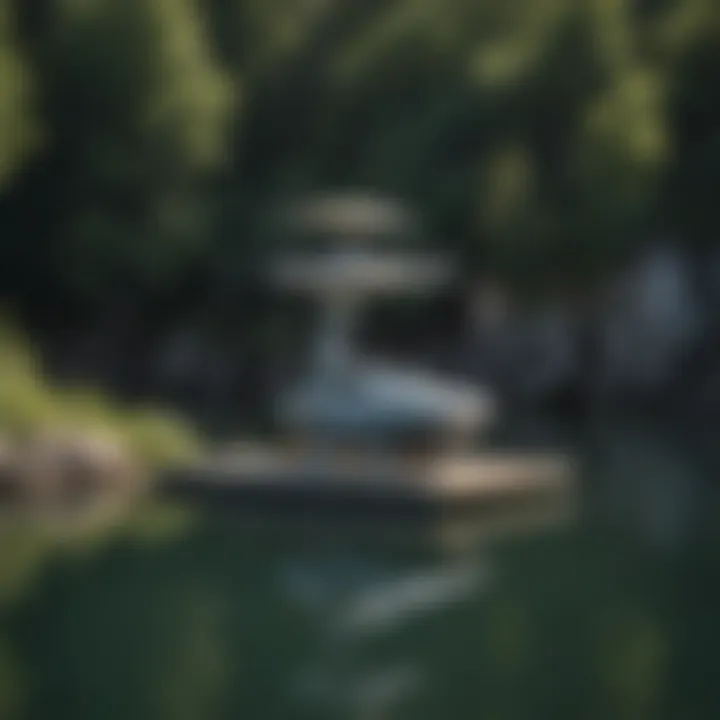 A serene water landscape with a lift efoil parked on the shore