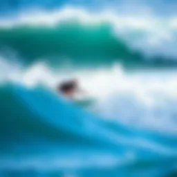 Dynamic surfing action captured in vibrant ocean waves