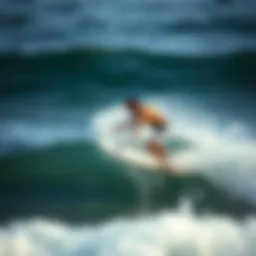Dynamic motion of a surfer wearing Volcom Mod Tech boardshorts
