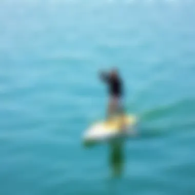 Paddleboarder gliding across calm waters