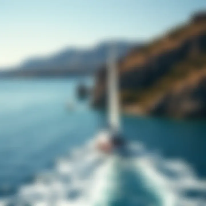 Sailboat navigating a scenic coastline