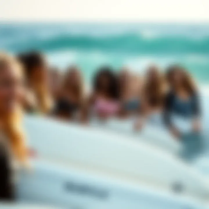 Celebrating Diversity in Surfing A diverse group of female surfers celebrating their achievements and camaraderie